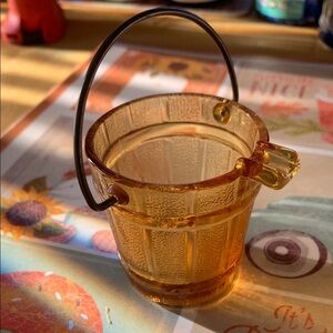 Vintage Amber Glass Bucket ashtray with Handle. Great conversation piece